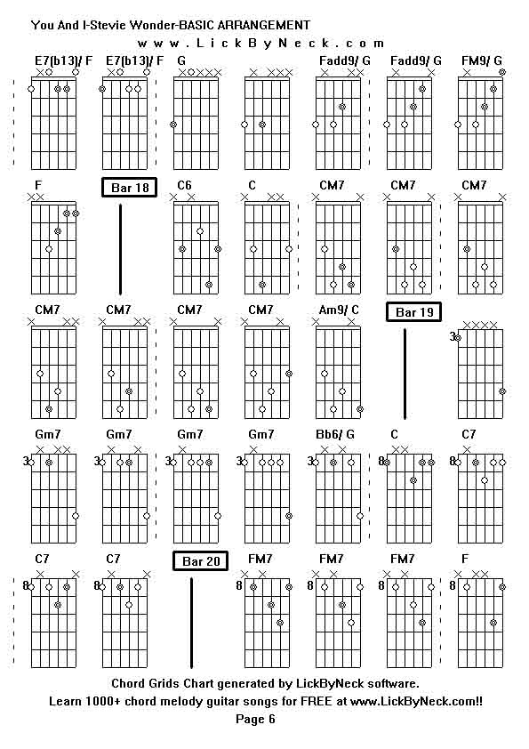 Chord Grids Chart of chord melody fingerstyle guitar song-You And I-Stevie Wonder-BASIC ARRANGEMENT,generated by LickByNeck software.